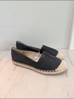 Forever Young Black Espadrille Slip-On Flats  Women's Size 6.5 New